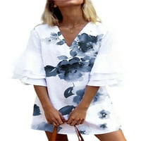 Paille Női Rövid Mini ruhák V nyakú Sundress Virágmintás póló ruha Egyszerű Ünnep fehér 3XL