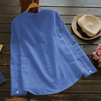Női nyári felsők Pamut vászon szilárd hosszú ujjú ing blúz gomb le Laza Alkalmi pólók
