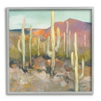 Stupell Industries Cactus Plant sivatagi táj puha délnyugati növény festmény szürke keretes művészeti nyomtatási fal