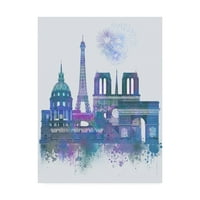 Védjegy Képzőművészet 'Párizs látképe akvarell Splash Blue' Canvas Art készítette Fab Funky