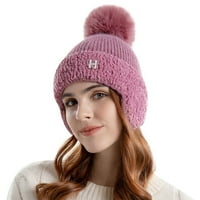 Női sapka divatos meleg fülvédő Fau szőrme Pompom sapka sapka téli hideg időjárás kötött Női kalapok forró rózsaszín