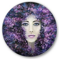 Designart 'Portré egy lila levendula virággal rendelkező hölgy portréja' Modern Circle Metal Wall Art - 23 -as lemez