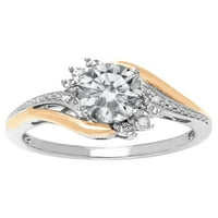 Ragyogó finom ékszerek fehér topaz gyémánt akcentus gyűrű ezüstben és 10K sárga aranyban