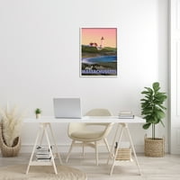 Stupell Industries látogasson el Massachusetts-be rózsaszín naplemente ég óceán bemenet grafika fehér keretes művészet