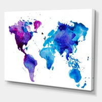 Designart 'Kék és lila világtérkép' Modern vászon fali művészet