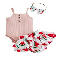 Újszülött csecsemő kislány nyári ruhák borda kötött Romper Body fodros virágos rövidnadrág szett fejpántos ruhákkal