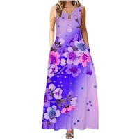 B91xZ tavaszi ruhák nőknek Női nyári ujjatlan Virágmintás Legénység nyak Maxi vékony ruha Boho Beach hosszú Sundress