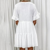 Zunfeo női nyári ruhák-nyomtatott zsebbel Rövid ujjú Flash Pick alkalmi Újdonságok V nyak ruha Clearance Fehér L
