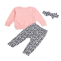 Canrulo újszülött kislány őszi ruhák Hosszú ujjú felsők + leopárdmintás nadrág fejpántos ruhákkal Rózsaszín 18 hónapos