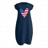 Női ruhák női szív nyomtatott laza rövid ujjú ruha nőknek Nyári Kerek nyakú ruhák zsebbel július 4. USA zászló Pamut