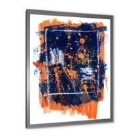 Designart 'Navy Blue és Narancssárga absztrakt' Modern keretes művészeti nyomtatás