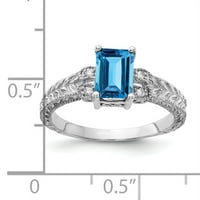 Primal Gold Karat fehérarany 7x smaragd vágott kék topaz és vs gyémánt gyűrű