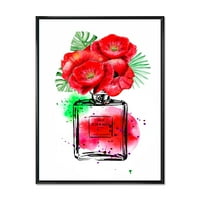 Designart 'Parfüm Chanel öt vörös virágokkal' modern keretes vászon fali művészet nyomtatás
