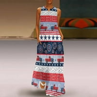 Női Slim Fit Pocket Swing Maxi ruha Clearance divatos elegáns nyári ujjatlan V nyakú ruha Függetlenség Napja ing amerikai