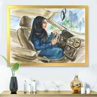 Designart 'Arabian Lady Autóvezetés I' Modern Keretes Art Print