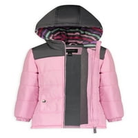 Weathertamer Girls Colorblock kapucnis téli puffer kabát, méret 4-16