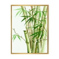 A sötétzöld bambusz és a levelek II keretes festménye vászon művészetének részletei