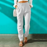 pgeraug nadrág női fehér vászon nadrág szorító zseb plusz méretű magas derék nadrág jumpsuits Női Fehér xl