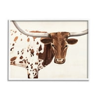 Stupell Industries Country Brown foltos Longhorn szarvasmarha -portré keretes falművészet, 16, Annie Warren tervezése