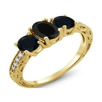 Gem Kő Király 1. Ct ovális fekete Ony 18k sárga aranyozott ezüst Moissanite gyűrű