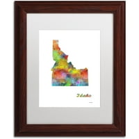 Védjegy Szépművészet Idaho State Map-1 vászon Art készítette: Marlene Watson, White Matte, Wood Frame