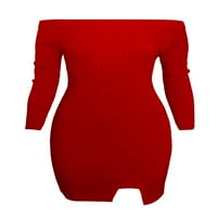 WARE nők Stílusos Slim Fit kötött pulóver hajó nyak Bodycon ruha TWCWD078-piros-US M