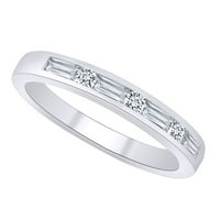 Karátos Baguette & kerek alakú fehér természetes gyémánt esküvői zenekar gyűrű 14k szilárd fehér arany gyűrű méret-8