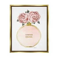 Stupell Industries Vintage Pink Florals kerek divat illatú palack metál arany keretes úszó vászon fali művészet, 24x30