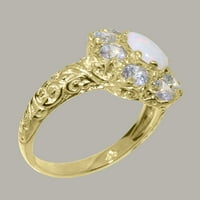Brit készült szilárd 10K sárga arany gyűrű természetes opál & köbös Cirkónia női eljegyzési gyűrű - méret opciók-méret