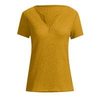 Női felsők Henley szilárd blúz alkalmi nők nyári Rövid ujjú ingek Sárga XL