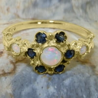 Brit gyártmányú 9k Sárga Arany természetes opál & zafír női ígéret gyűrű - méret opciók-Méret 7