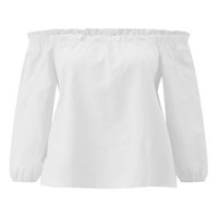 Beiwei Női póló egyszínű póló Hosszú ujjú póló alkalmi felsők Női tunika blúz Off váll Ruched pulóver fehér 2XL