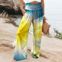 Női nadrág divatos elegáns divat strand Elasztikus derék széles láb színes virágmintás zseb nadrág nőknek