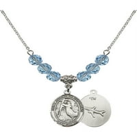 Ródium bevonatú nyaklánc kék március születési hónap kő gyöngyök és Szent József Cupertino varázsa