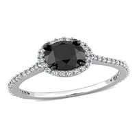 1- Carat T.W. Fekete -fehér gyémánt 14 kt fehérarany halo eljegyzési gyűrű