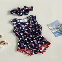 Qtinghua újszülött kislány július 4. ruhák amerikai zászló Romper Ujjatlan bojt Body Jumpsuit fejpánt Nyári ruhák sötétkék