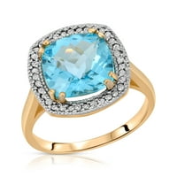 Galaxy Gold 14k szilárd sárga arany párna vágás 5. Ctw gyűrű természetes gyémántokkal és természetes kék topázzal