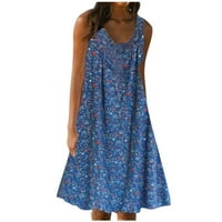 Bazyrey Női ruhák nyári ujjatlan A-Line ruhák Női virágos alkalmi Scoop nyak ruhák kék 3XL