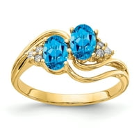 Primal arany karátos sárga arany 6x ovális kék topáz és AAA gyémánt gyűrű