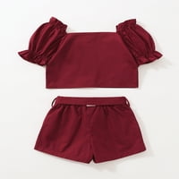 Kis baba lányok ruhák szett buborék ujjú felső + íj rövidnadrág nyári ruhák 6 éves lányok