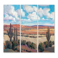 A Stupell Lakberendezés festői sivatagi hő jelenet kaktusz és felhők Triptichon fal plakk Art, 3pc, minden 17