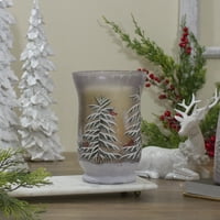 Northlight 8 kézzel festett fenyő és madarak láng nélküli üveg karácsonyi gyertyatartó
